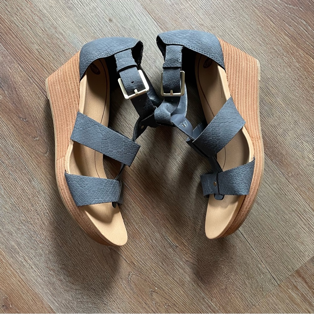 Dr. Scholl’s Women’s Barton Wedge Sandal SZ 8.5 blue/tan - Picture 2 of 12